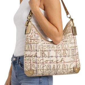 Coach Tattersall Graffiti Convertible Hobo Bag F13309 Cream Multicolor EUC